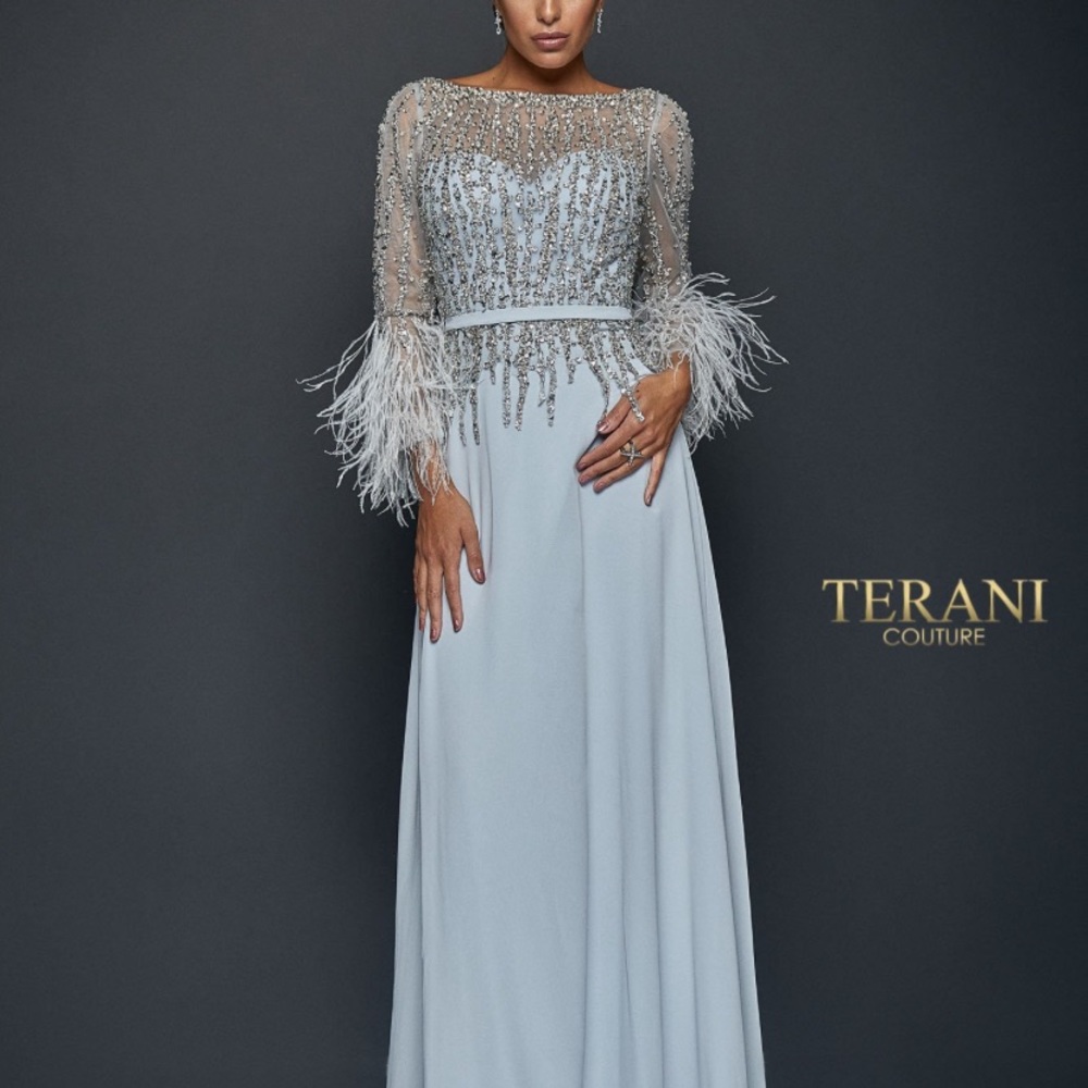 Terani Couture Gown Size 8 Steel Blue Mother of the Bride/Groom or Military Ball